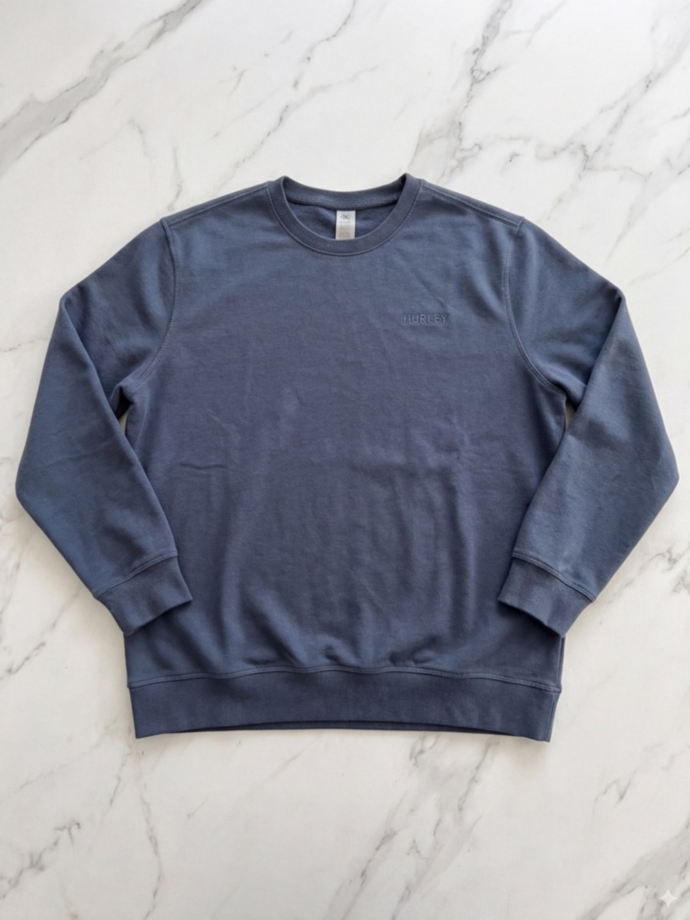 Hurley Men's Crewneck Sweatshirt Large Blue Embroidered Logo Pullover Soft EUC